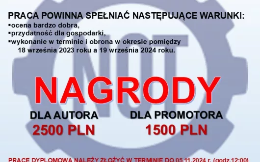 Grafika przedstawiająca Konkurs o nagrody NOT dla studenckich prac magisterskich