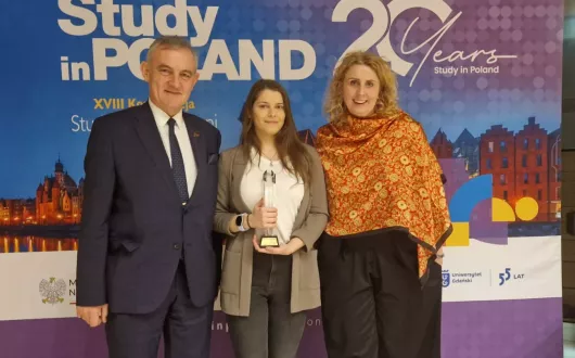 Award ceremony - our student with TUL Rector and Director of the International Cooperation Centre