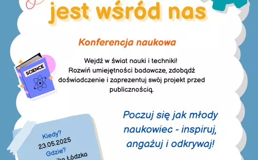 Grafika przedstawiająca zaproszenie na konferencję techniczną dla uczniów
