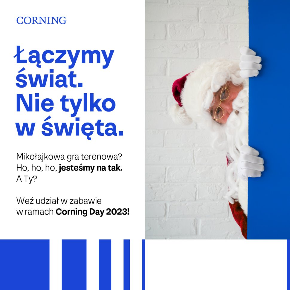 Plakat o konkursie CORNING DAY z obrazem mikołaja