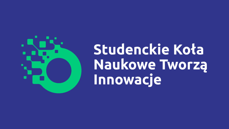 Grafika na niebieskim tle z napisem o przedsięwzięciu dla Kół Naukowych ogłoszonym przez Ministerstwo