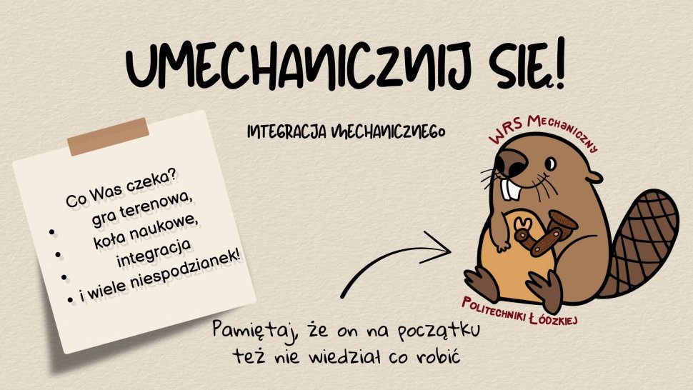 Grafika promująca integrację Wydziału Mechanicznego