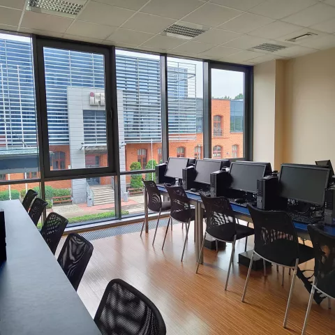 Computer room with a large window