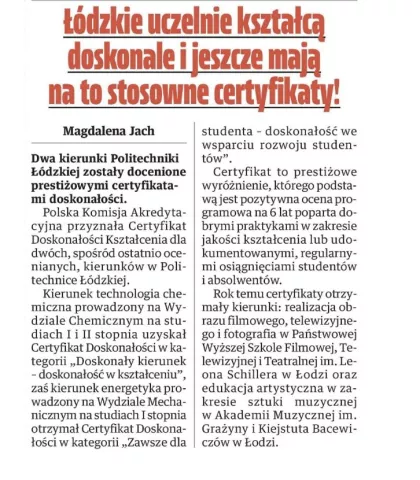 Certyfikat Doskonałości Kształcenia