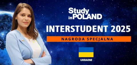 Plakat ze studentką Wydziału, która zdobyła nagrodę specjalną w konkursie