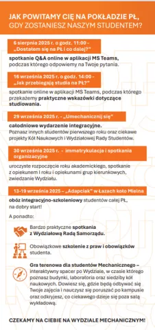 Grafika przedstawiająca zakres działań Wydziału dla studentów I roku