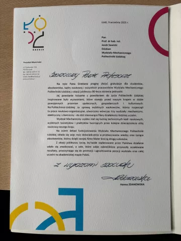 Listy gratulacyjne dla Wydziału